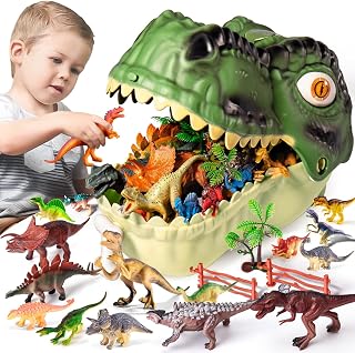 RISUNTOY Dinosaur Toys Kids 3-5, 45PCS Jurassic Playset with Trees & Fence | Hand-painted & BPA-free PVC, Ages 3+, Storage case included, Great for school, outdoor & dino play, Share with friends