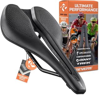 Revere Performance Bike Saddle – Ergonomic Bicycle Seat with Pressure-Relief Center Channel, Multi-Stage Comfort Foam, Low-Profile Design for Road, Gravel, Mountain & Touring Bikes (255 x 143mm)