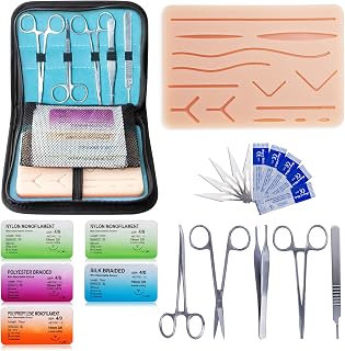 Alcedo Suture Practice Kit with Regular Pad, Educational Use Only | Vertical/Horizontal Mesh, Durable Pad, Pre-Cut Wounds, 5-Pack Sutures in 4 Materials, Practice Tools, Storage Bag
