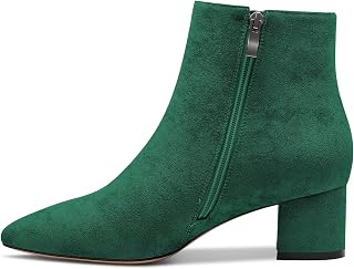 Castamere Women's Chunky Wide Low Kitten Heel Closed Toe Pointed Toe Booties Slip-on Zipper Office Classic Dress Boots
