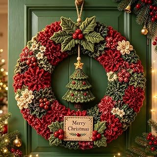 DIY Christmas Fabric Poke Wreath Kit,No-Sew Poke Art.（Christmas Tree） | Complete 3D Fabric Poke Wreath Kit With Pre-Cut Fabrics & Santa Centerpiece,Beginner Holiday Craft.
