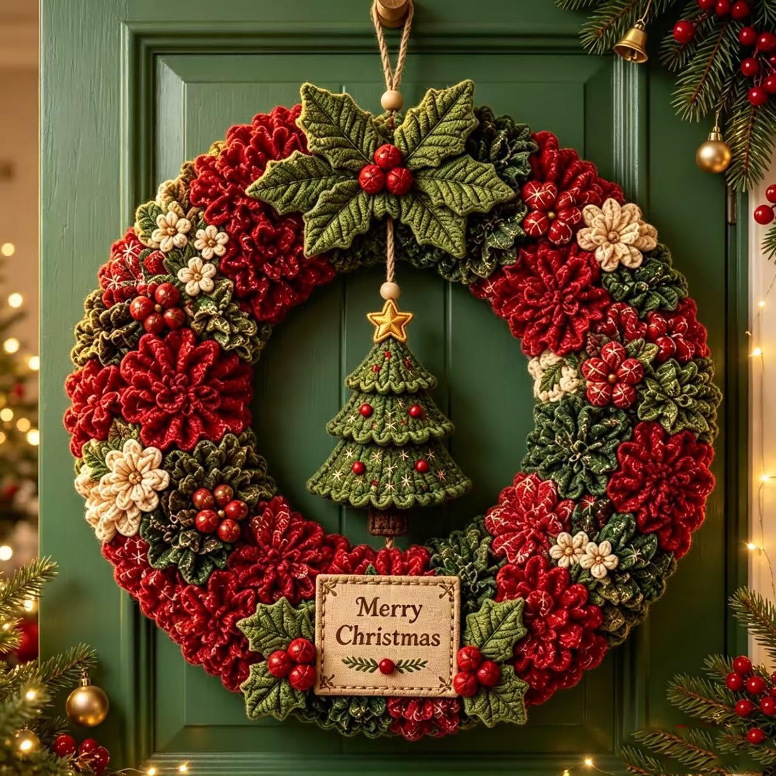 DIY Christmas Fabric Poke Wreath Kit,No-Sew Poke Art.（Christmas Tree） | Complete