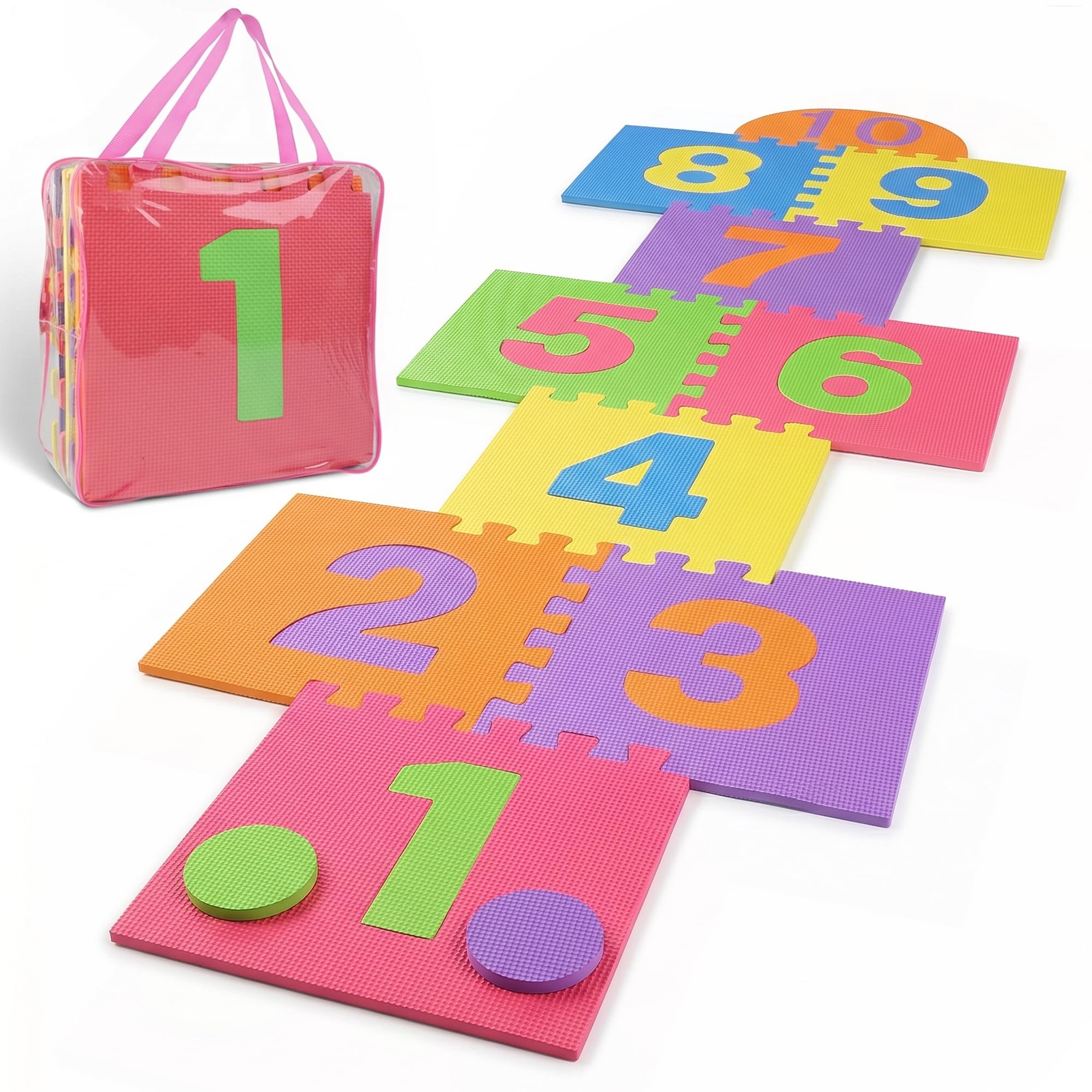 Hopscotch Playmat Foam Interlocking Puzzle Floor Mat - 10 Large Number Tiles (12