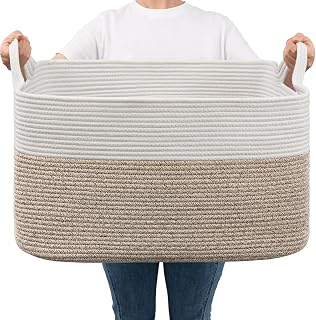 Goodpick Large Storage Basket, Blanket Baskets for Living Room, Mix Brown | 21.6" x 14.9" x 11.8" Woven Rope Storage Basket for Towels, Rectangle Laundry Basket Dirty Clothes Baskets for Nursery