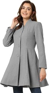 Allegra K Women's Single Breasted Pea Coat A Line Mid-Long Winter Overcoat