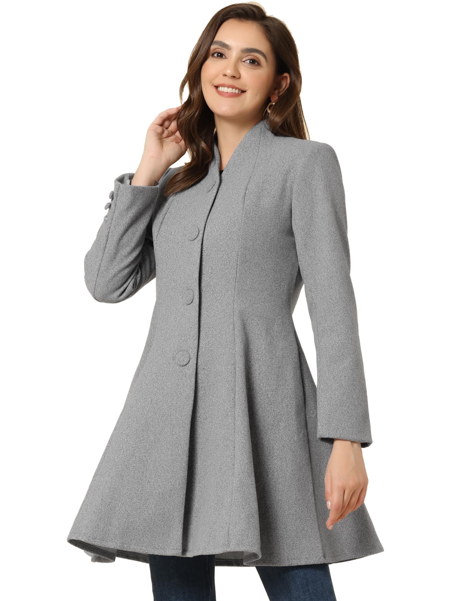 Allegra K Women's Single Breasted Pea Coat A Line Mid-Long Winter Overcoat