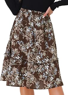 Allegra K Women's Knee Length Skirt Floral Elastic Waist Flowy Tiered A-Line Ruffle Skirt