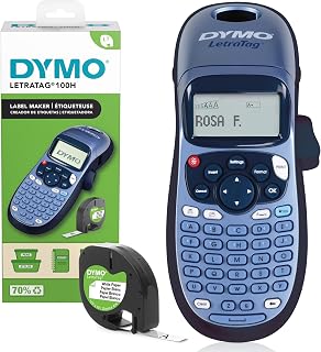 DYMO LetraTag LT-100H étiqueteuse portative | Imprimante d'étiquettes autocollant thermique sans encre | avec clavier ABC | Imprimante Portable, Mémoire, Impression Thermique Deux Lignes, Étiquettes Autocollantes, Cassette de Recharge 12 mm x 3 m