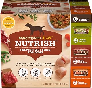 Nutrish Savory Favorites Wet Dog Food Variety Pack, 8 oz Tubs (Rachael Ray) | Pack of 6, Includes 3 Delicious Flavors of Chicken Paw Pie, Hearty Beef Stew & Savory Lamb Stew, No Artificial Flavors