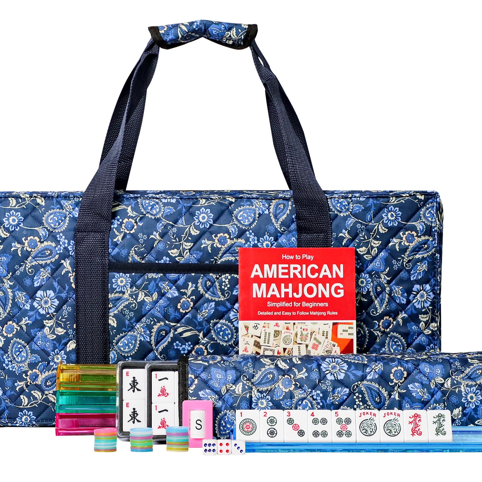 Jongyance American Mahjong Set with Blue Carrying Bag, 166 White Tiles, 4 All-in