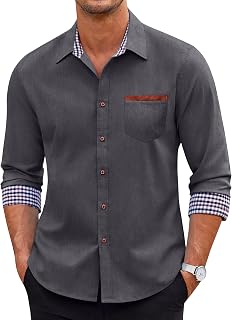 COOFANDY メンズ カジュアルドレスシャツ ボタンダウンシャツ 長袖 デニム ワークシャツ US サイズ: XX-Large