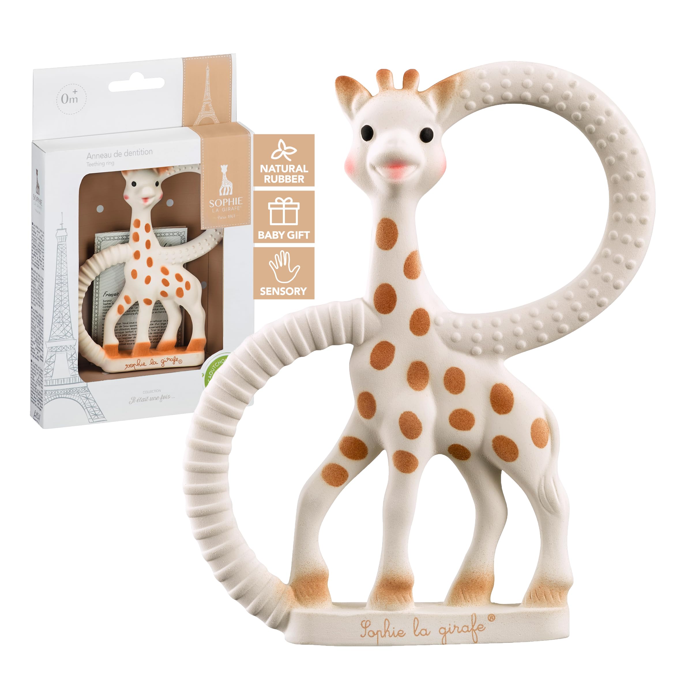 Sophie la girafe Baby Teething Ring, 100% Natural Rubber Phthalate-Free Easy to 