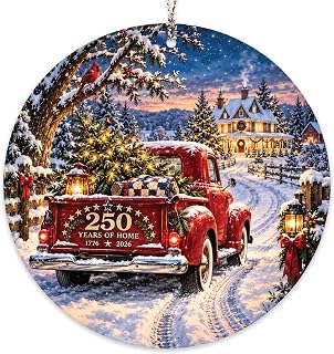 USA 250th Anniversary Christmas Ornament - Vintage Red Truck Ornament 1776-2026 - Rustic Farmhouse Holiday Decor - America 250 Keepsake - Gift for Truck Lovers