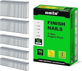 meite 16 Gauge Finish Nails 5 Sizes Galvanized Straight T-Nails 2,500PCS | 1" 1-1/4" 1-1/2" 2" 2-1/2" Assorted Collated Nails, for Pneumatic Cordless Finish Nailer, Interior Molding Trim Carpentry