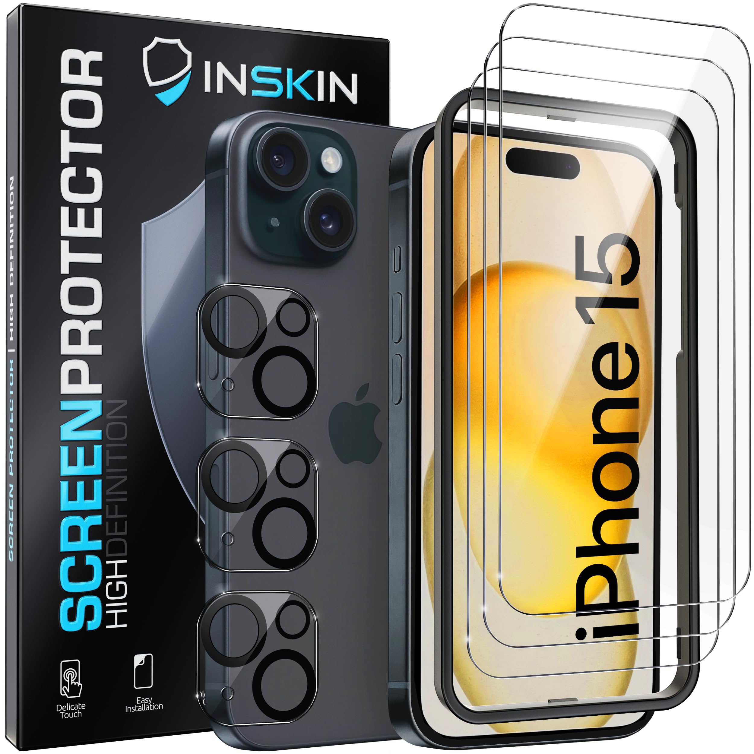Inskin Tempered Glass for iPhone 15 Screen Protector (6.1 inch, 2023) - 3+3 Scre