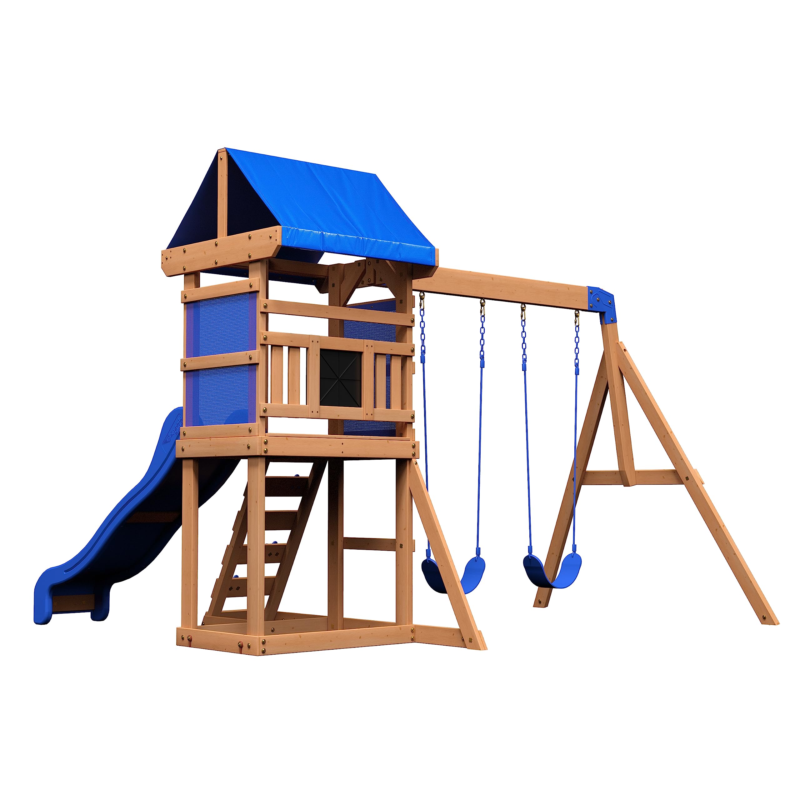 Backyard Discovery Aurora Cedar Wooden Swing Set – Outdoor Kids Playset with Sli