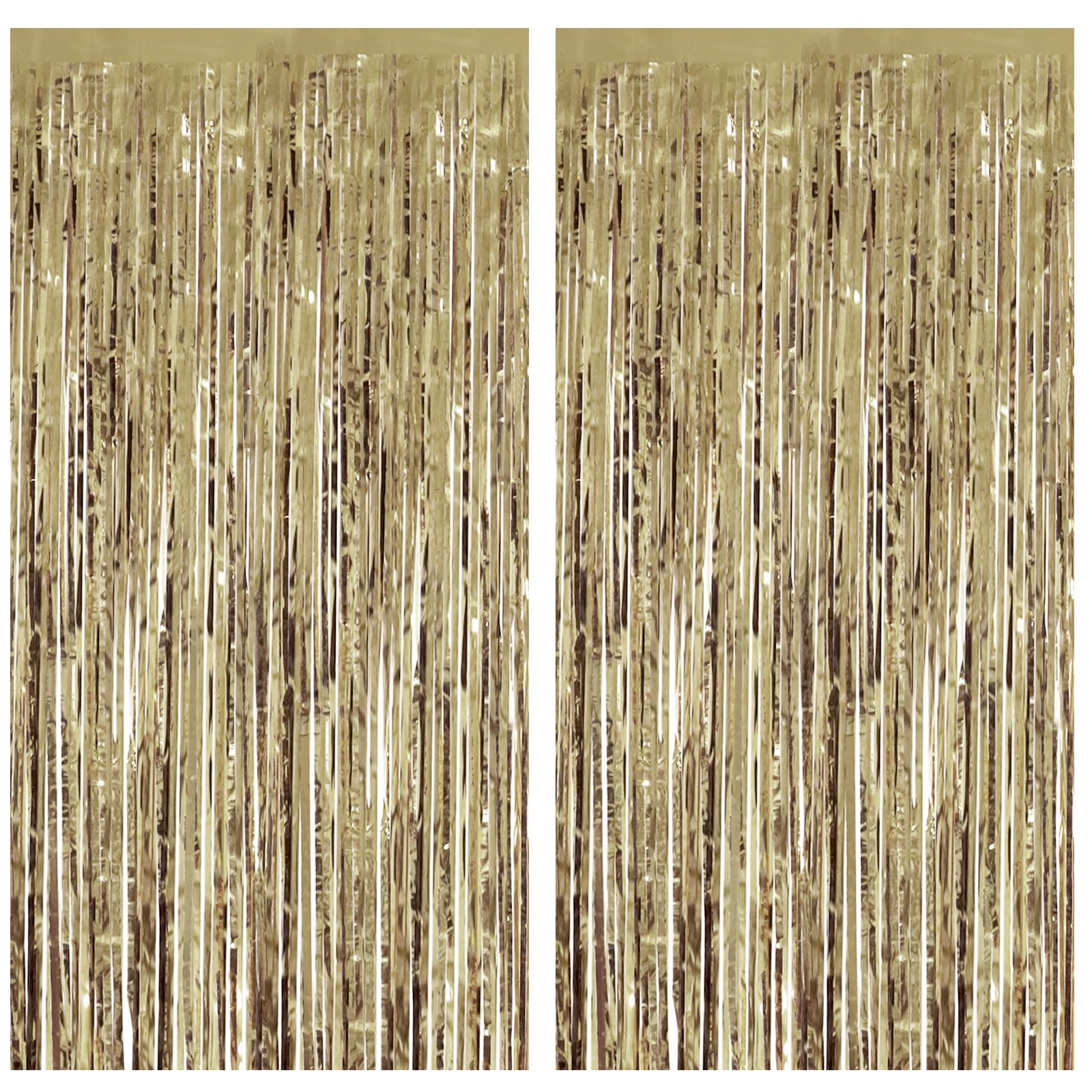 Entisn Champagne Foil Fringe Curtains 2Pk, Tinsel Backdrop, Party Decor