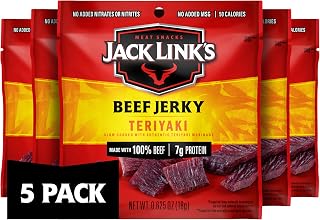 Jack Link's Teriyaki Beef Jerky Multipack - (5 Pack) 0.625 oz | Bags - Ready to Eat Real Meat Protein Snacks - 7g Protein per Serving - Made with 100% Real Beef