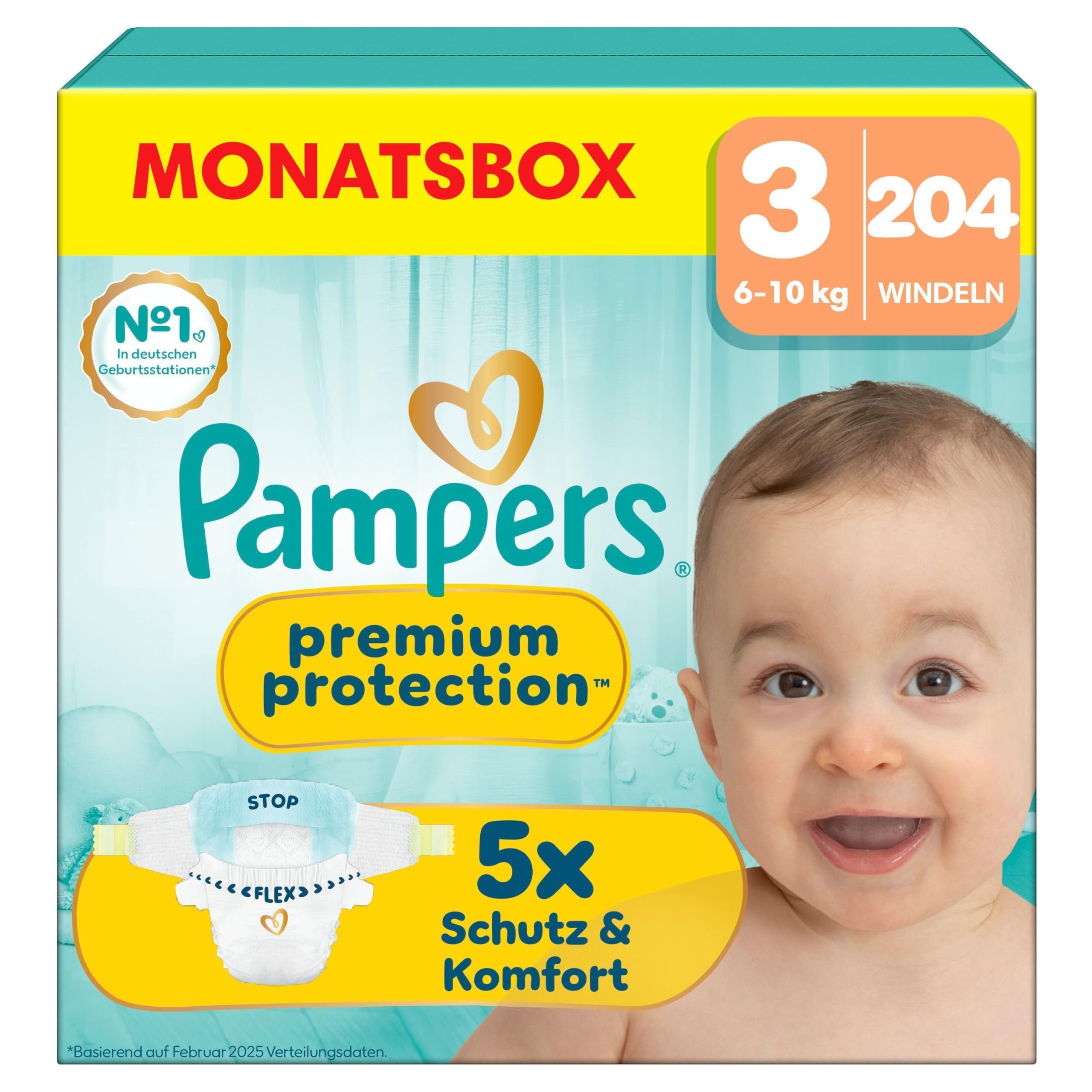 Pampers Baby Nappies Size 3 (6-10 kg) Premium Protection, Midi, Monthly Box, Bes
