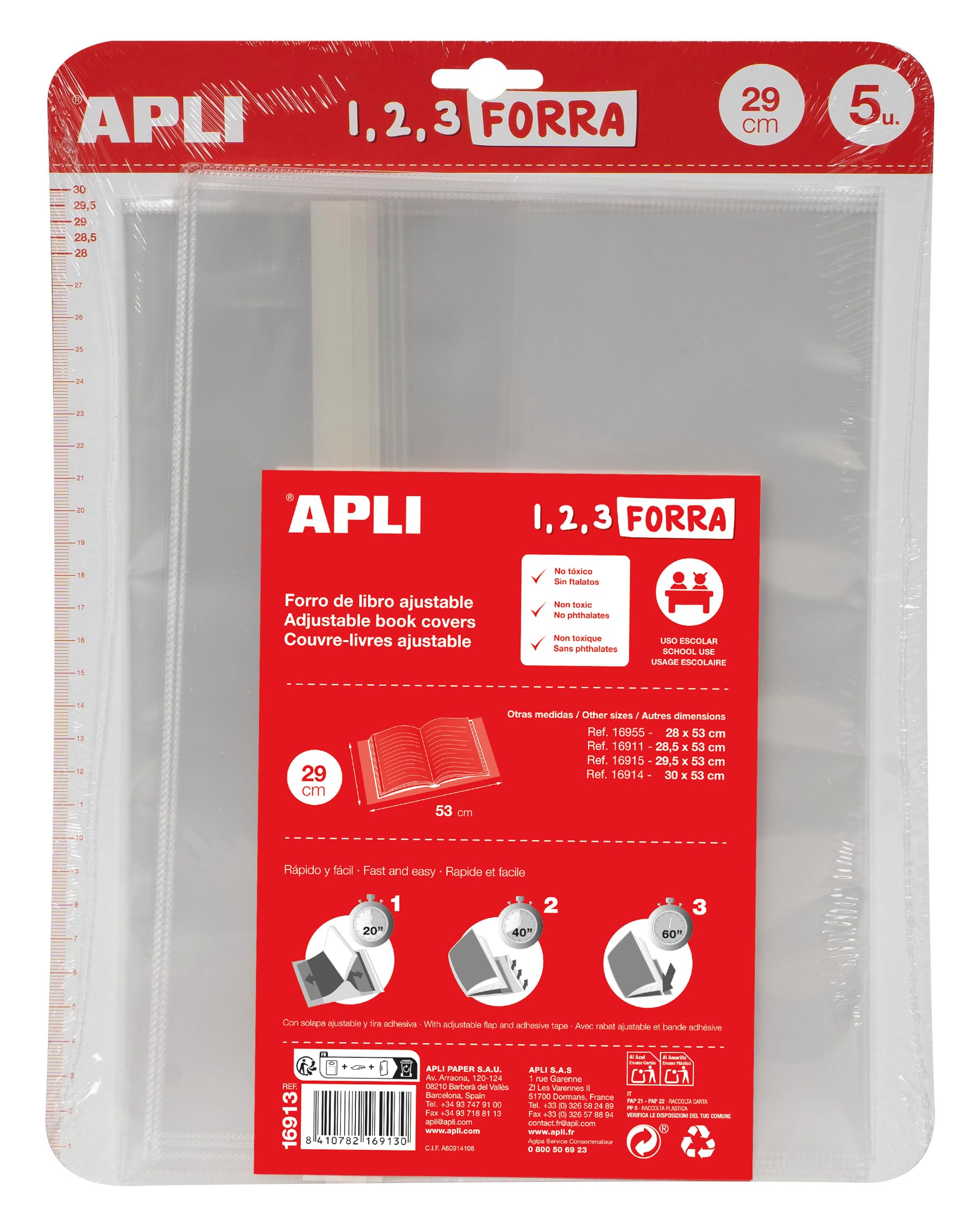 APLI 16913 - Adjustable Liners PP 29 x 53 cm, 75 µ, Pack 5 U. | Adjustable self-
