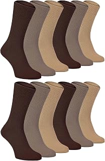 12 Pair Multipack Mens 100% Cotton Diabetic Friendly Socks | Sock Snob | Ribbed Non Elastic Loose Wide Top Socks