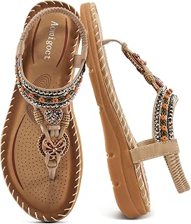 Aomigoct Sandals for Women: Elegant Summer Bohemian Flat Shoes for Women, Comfortable Ankle Strap Sandals for Outdoor Walking