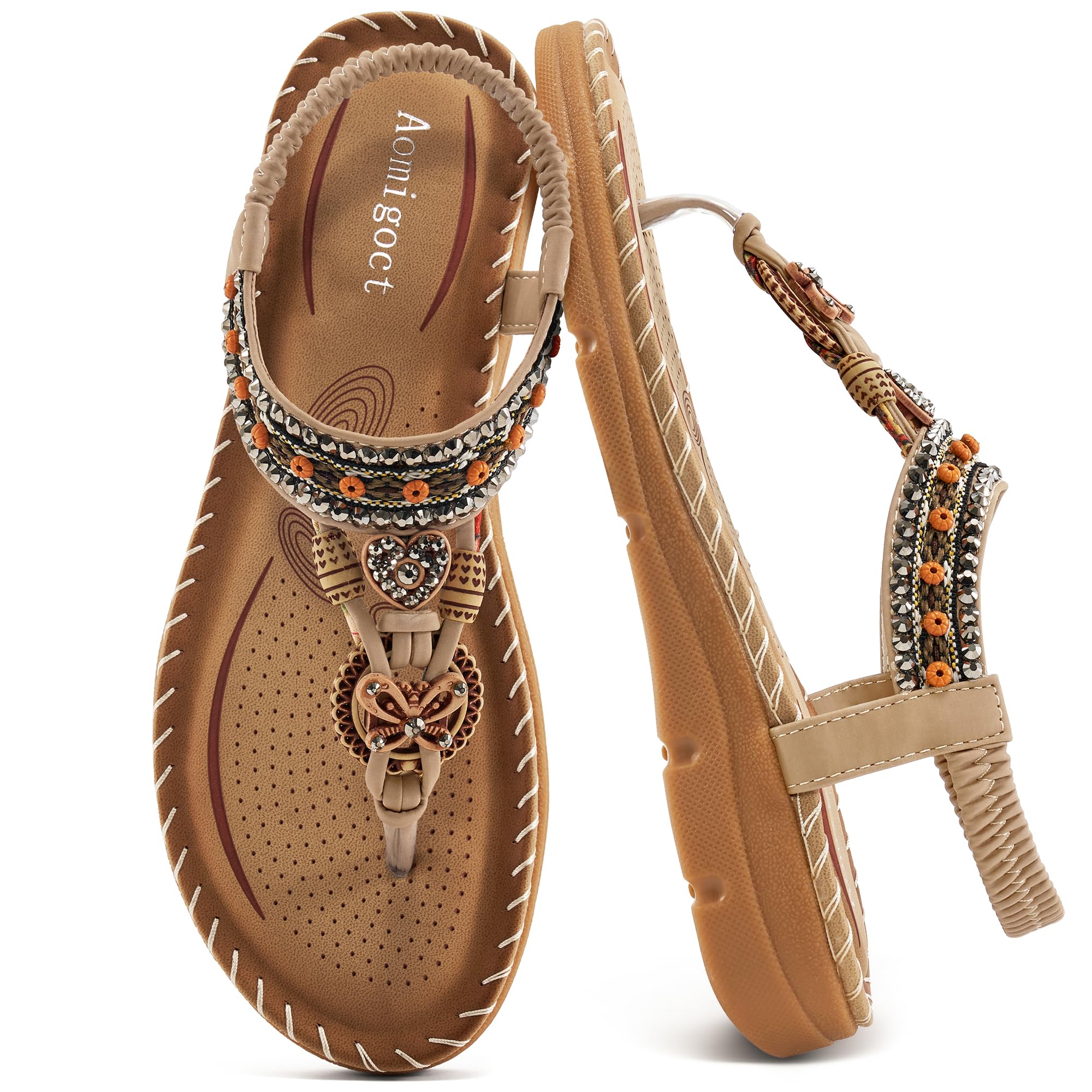 Aomigoct Sandals for Women: Elegant Summer Bohemian Flat Shoes for Women, Comfor