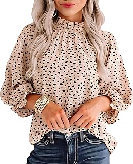 Avanova Women's 3/4 Long Sleeve Work Business Top Ruffle Mock Neck Blouse Shirts
