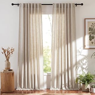 NICETOWN Linen Curtains 84 Inches Long, Rod Pocket & Back Tab, Oatmeal, 52W | Light Filtering, Living Room, 2 Panels, Faux Semi Sheer Privacy, Washable Farmhouse Window Treatments Bedroom Drapes