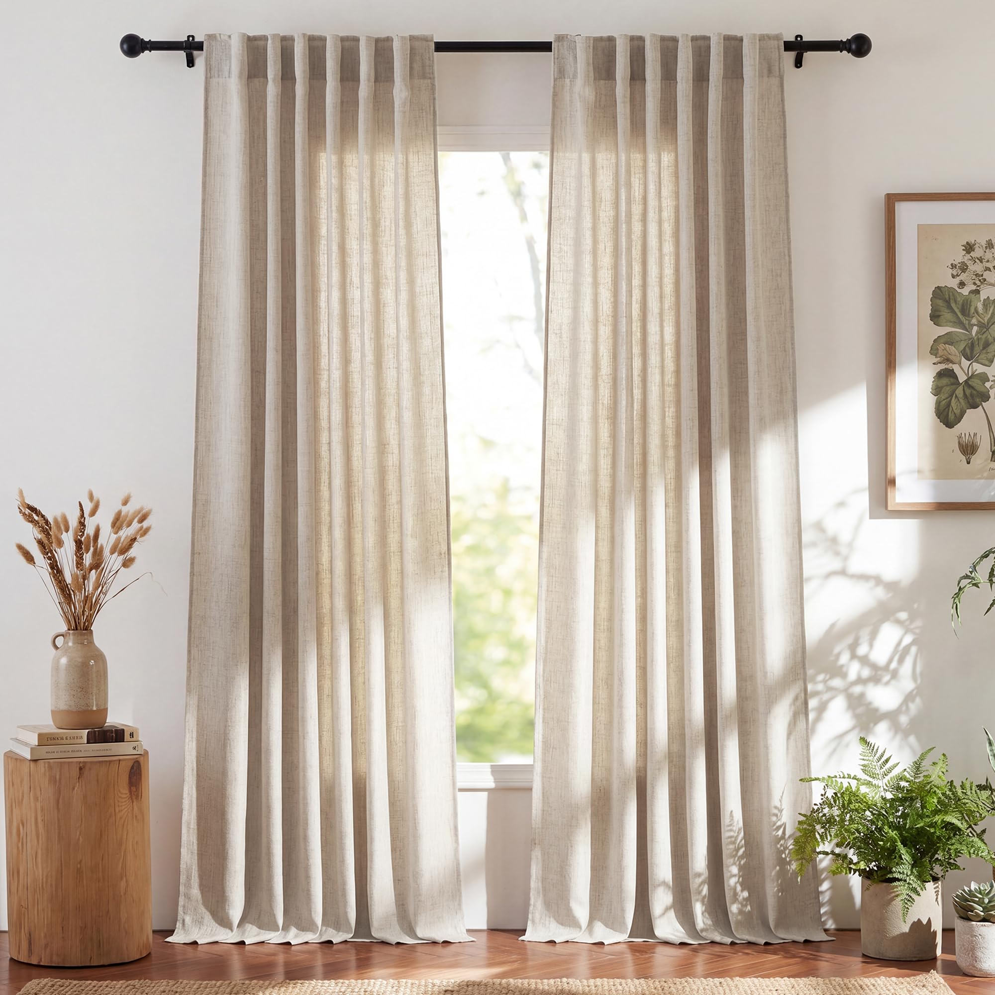 NICETOWN Linen Curtains 84 Inches Long, Rod Pocket & Back Tab, Oatmeal, 52W | Li