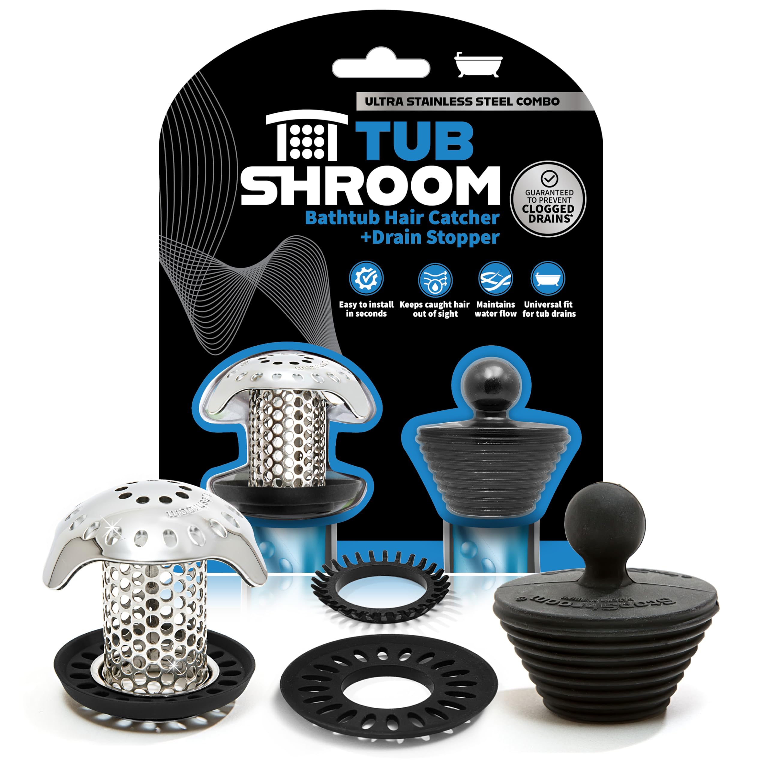 TubShroom Ultra Revolutionary Bath Tub Drain Protector Hair Catcher/Strainer/Sna