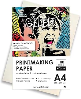 GELELF Printmaking Paper for Practice (80lb / 120gsm), International A4 (210 x 297mm) Gel Plate Printmaking Paper-Printmaking Supplies Paper for Adults and Students, 100 Sheets