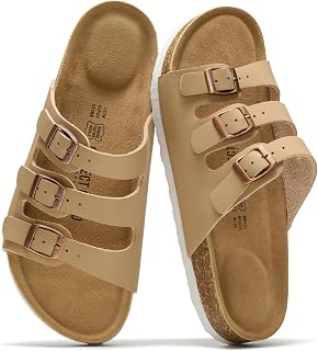 Project Cloud 100% Genuine Leather Footbed Sandals for Women Slides Women