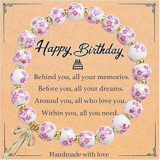 Birthday Gift for Women Unique, Birthday Decorations Gifts Ideas Vintage Blue and White Porcelain Bead Bracelet for Her Daughter Friend Sister Mother Wife Grandma Granddaughter