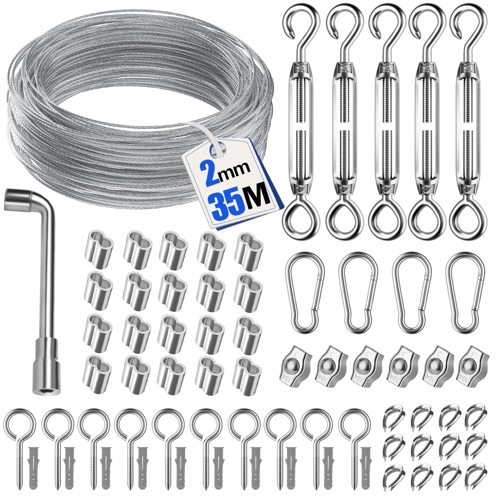 Ruesious 35M 69Pcs Garden Wire for Climbing Plant,Stainless Steel Cable Kit | Du