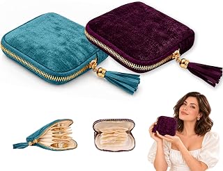 CBDYWVR 2-Pack Jewelry Zipper Pouch, Tangle Free Jewelry Travel Case | Velvet Exterior, Cotton Lining, 6 Divided Compartments, Matte Finish