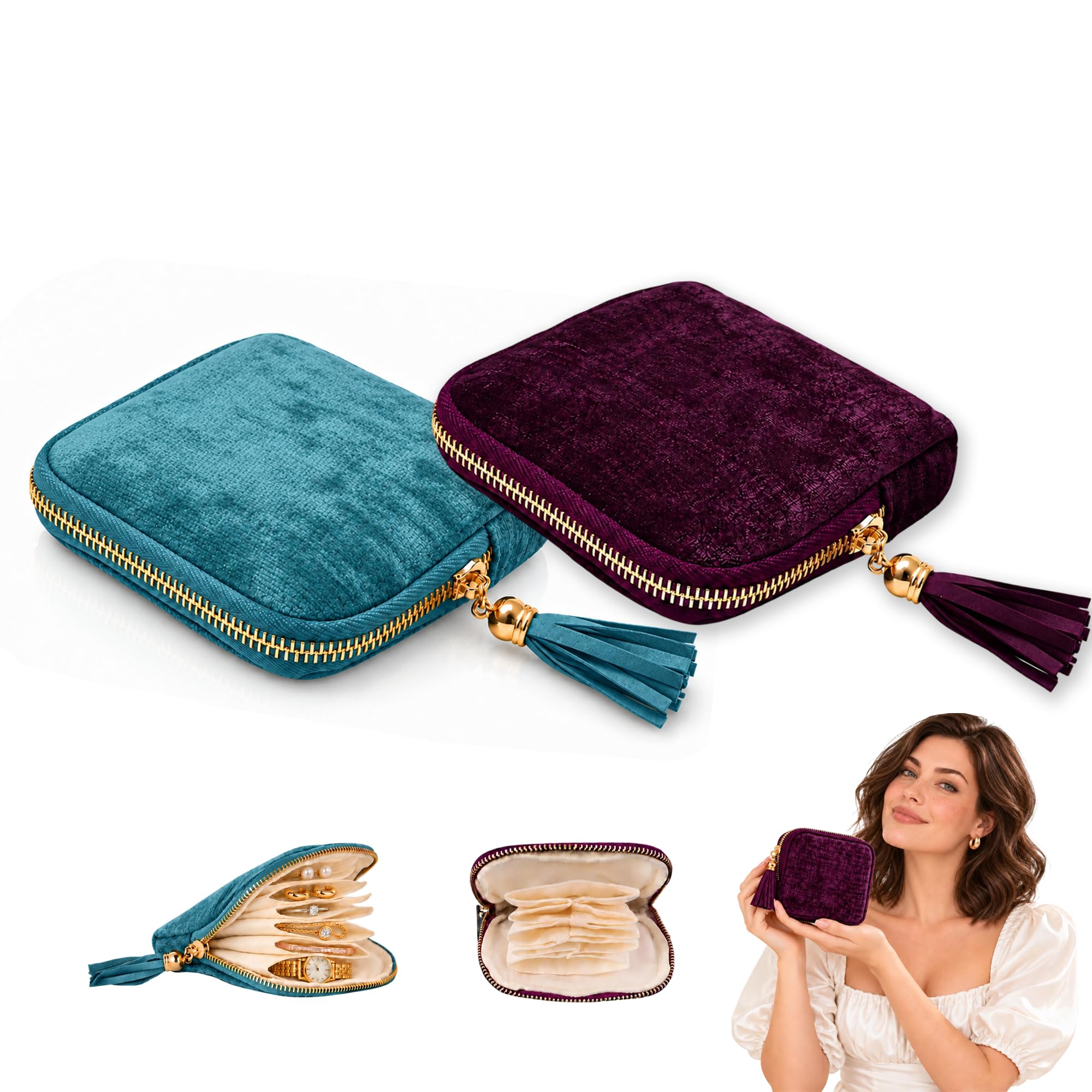 CBDYWVR 2-Pack Jewelry Zipper Pouch, Tangle Free Jewelry Travel Case | Velvet Ex
