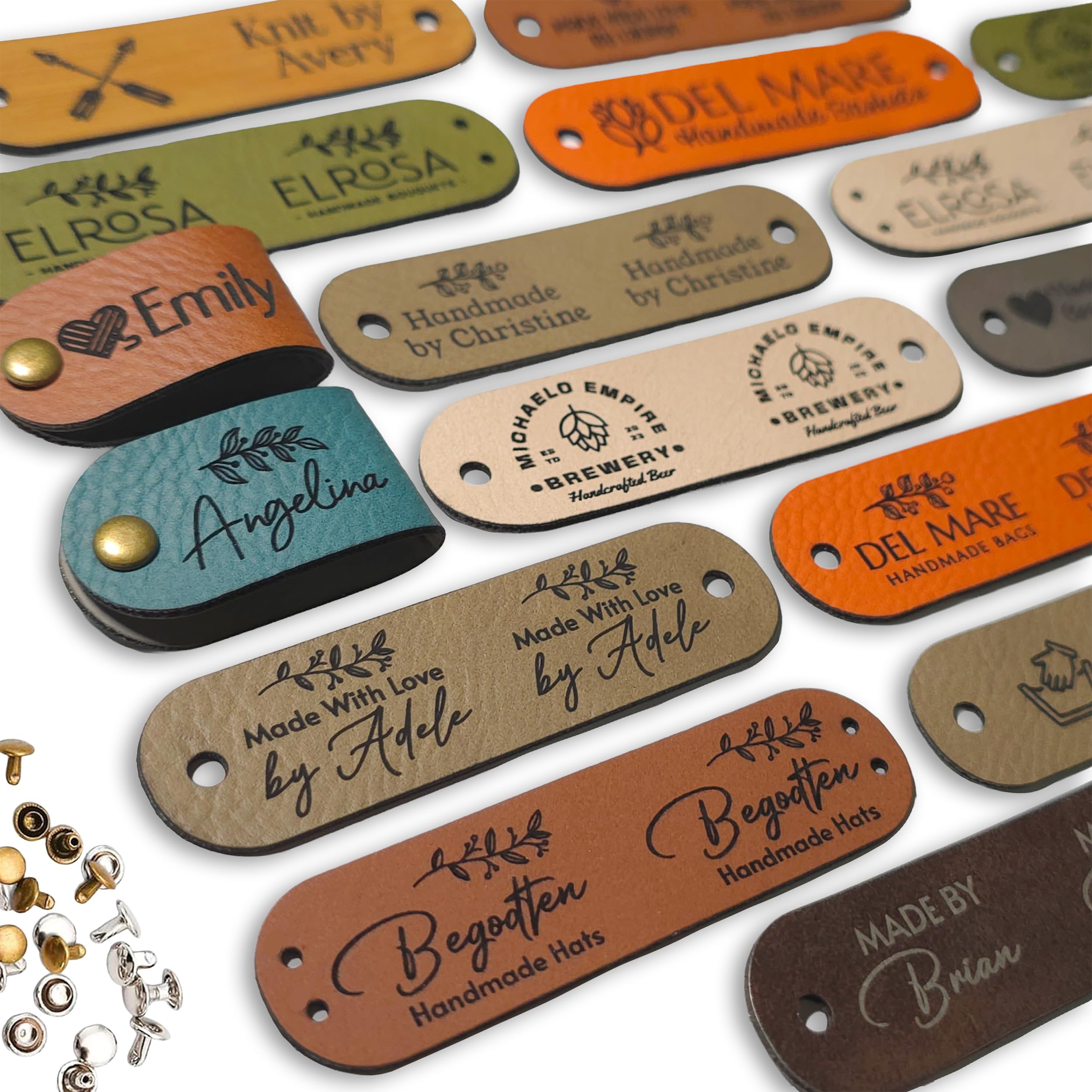 Customized 2.75 x 0.75 inches Faux Leather Product Tags with Rivets, Personalize