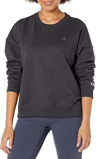 Champion Women's Legacy Champion Basics W - Light Powerblend Fleece Crewneck, Black C Logo, L