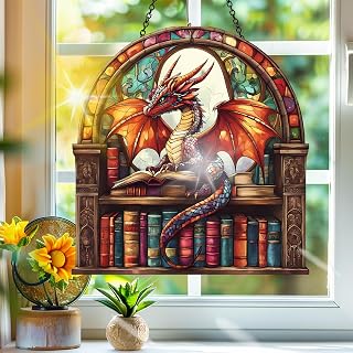 Colorful Acrylic Suncatcher, Sun Catcher Dragon Book Hanging Window Decor, Rainbow Creator Wall Art, for Balcony Indoor Outdoor Garden Christmas Ornaments Decor