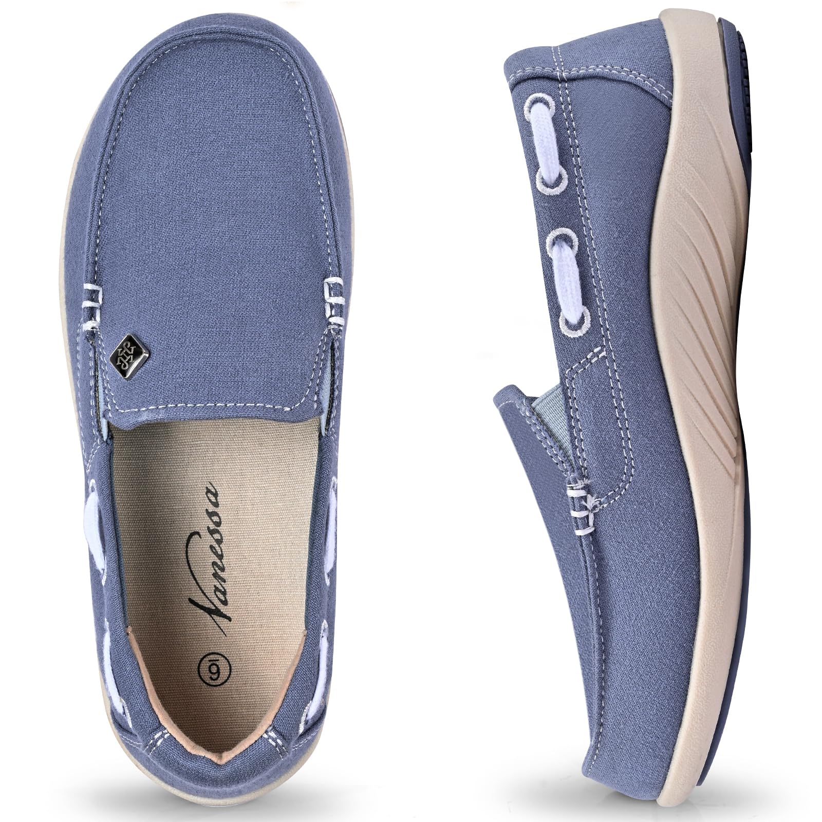 Womens Slip On Shoes, Comfort Casual Loafers Shoes with Arch Support - Boat Canv