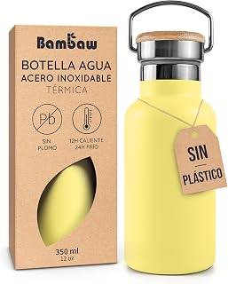 Bambaw Stainless Steel Bottle 350ml, Isothermal Bottle 350ml Keeps Drinks Cold 24h and Hot 12h, Wide Mouth Thermal Canteen Easy to Clean, Water Carafe (Sunflower Yellow)