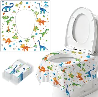 40 Pcs Toilet Seat Covers for Kids & Toddlers & Adult Travel, Disposable | Extra Large, Waterproof, Portable Package for Travel, Toddlers Potty Training in Public Restrooms, Airplane, Dinosaurs