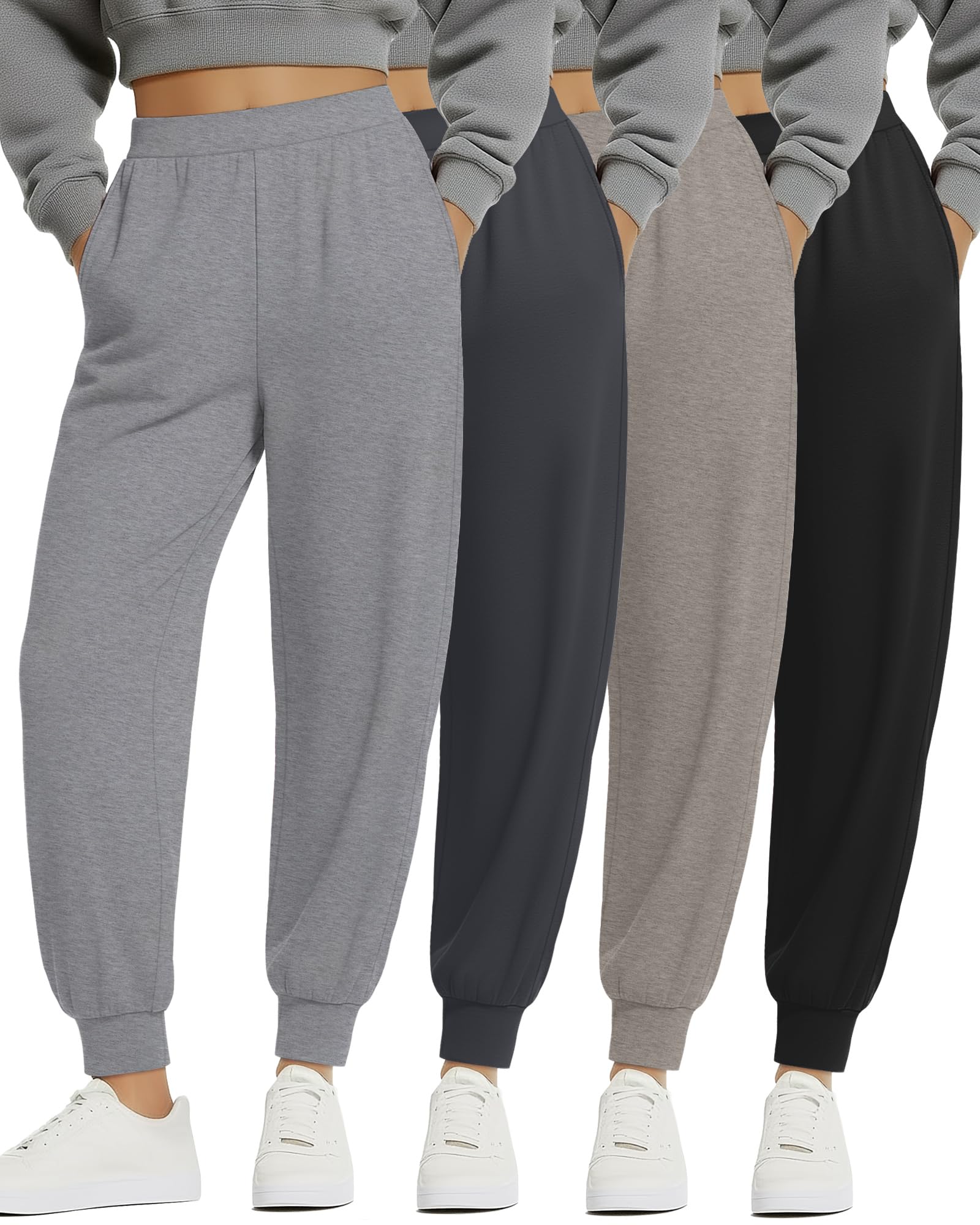 4 Pack Women's Joggers with Pockets Lounge Pants