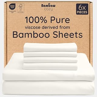 Bambaw Queen Sheet Set 6pcs – 100% Viscose Derived from Bamboo Sheets Queen Size Deep Pocket, Fits Up to 16'' with Elastic Corner Straps, Breathable & Cooling Sheets, Bedding for Night Sweats (Ivory)