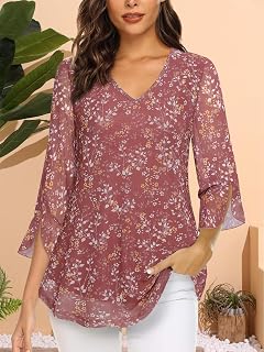 Women's 3/4 Work Blouses, Bell Sleeve, Double Layer, V-Neck, Mesh Elegant Casual Blouses S-XXL