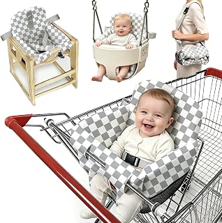 Grocery Shopping Cart Cover for Baby，Baby Comfort High Chair Cover | Multi‑functional for babies 3‑24 months, full‑coverage 3cm padding, machine‑washable cover, quick install and remove,Gery