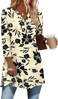 Ivicoer 3/4 Length Sleeve Womens Tops Dressy Casual Plus Size V Neck Tunics to Wear with Leggings Side Slit Shirt