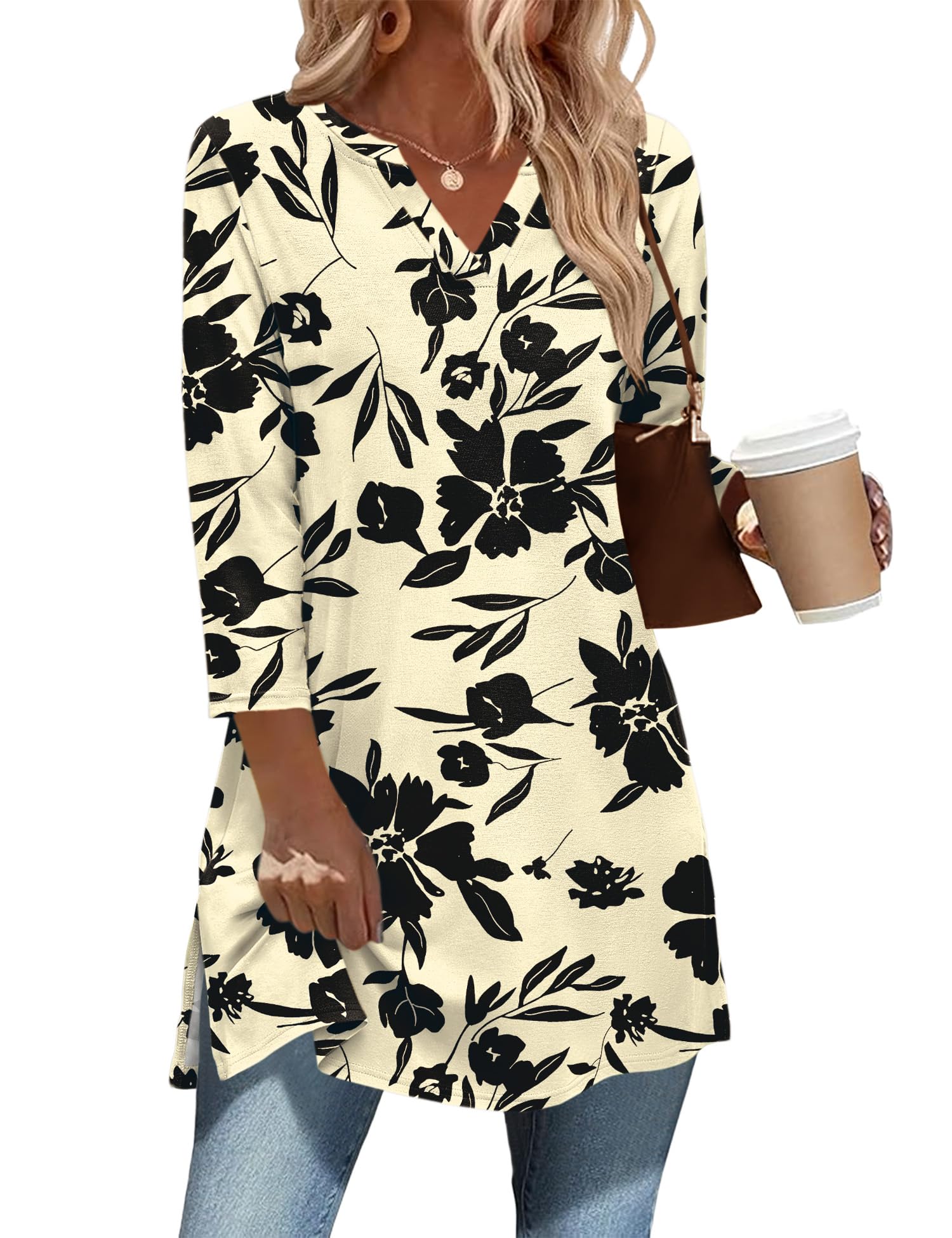 Ivicoer 3/4 Length Sleeve Womens Tops Dressy Casual Plus Size V Neck Tunics to W