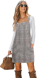 CUPSHE Corduroy Mini Fall Dress for Women Front Bib Pocket Square Neck Wide Straps A Line Casual Winter Overall Dresses
